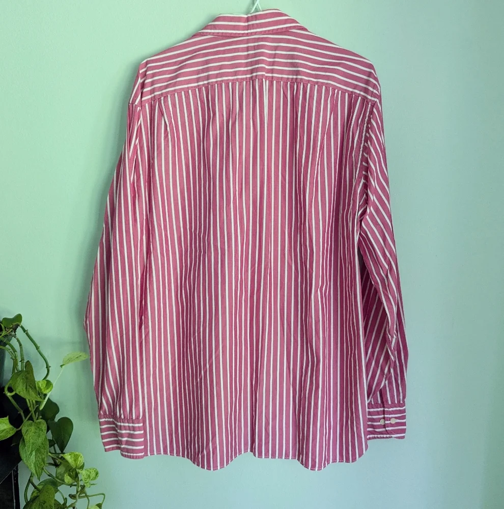Y2K Vtg J.Crew Men's Large Pink Stripe Cotton Long Sleeve Button Down Shirt 130